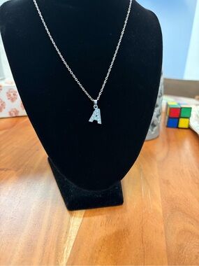 Initial 'A' Pendant Necklace in Silver Tone with Rhinestones